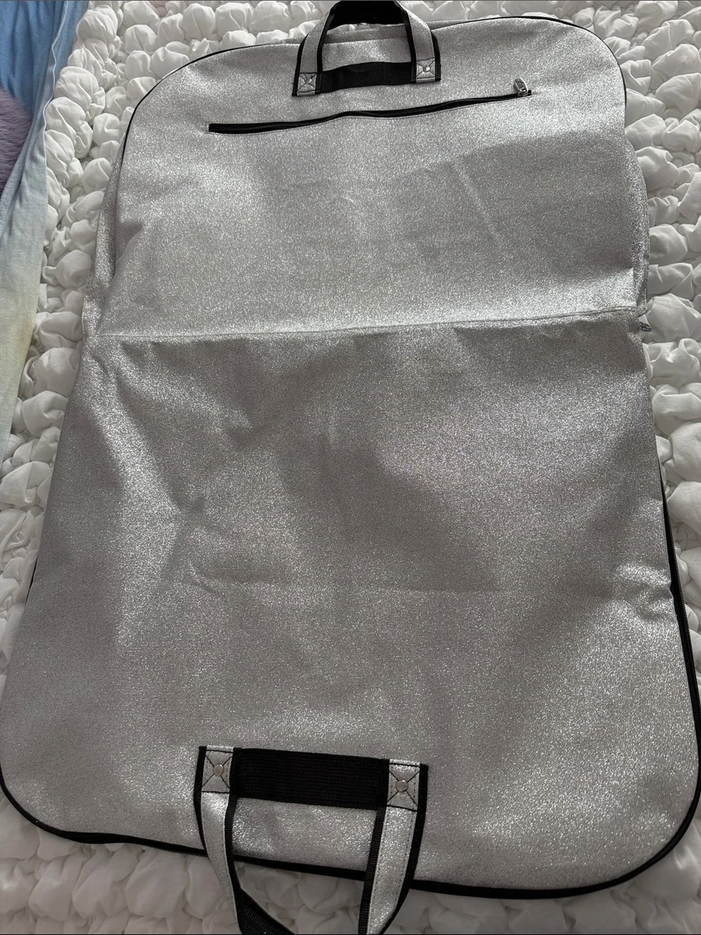 Silver Glitter Dance/Cheer Garment Bag with Black Trim
